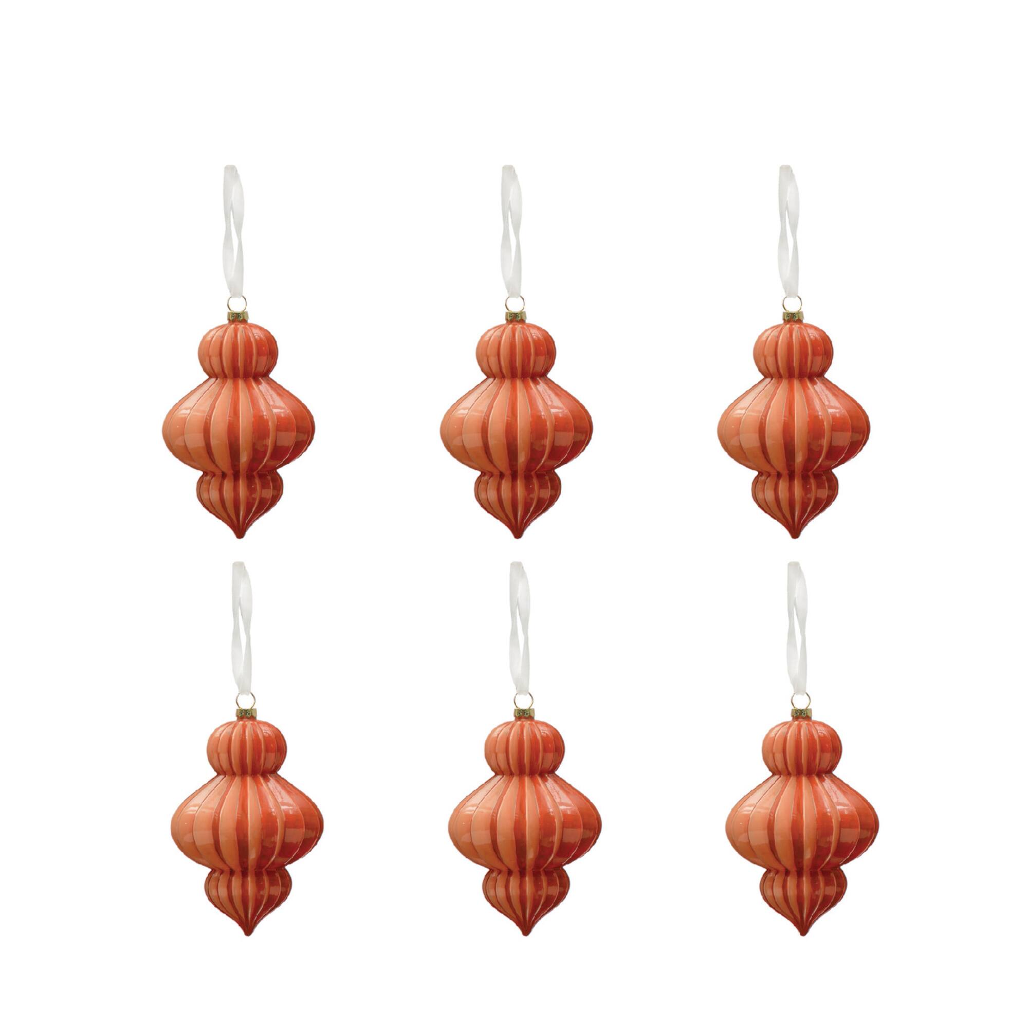 Hello Honey® 6.25" Opaque Coral Glass Pleated Finial Ornaments, 6ct.